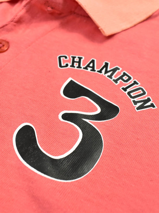 Champion Single Jersey Polo Shirt For Kids-Coral Pink & Black Panels-RT2406