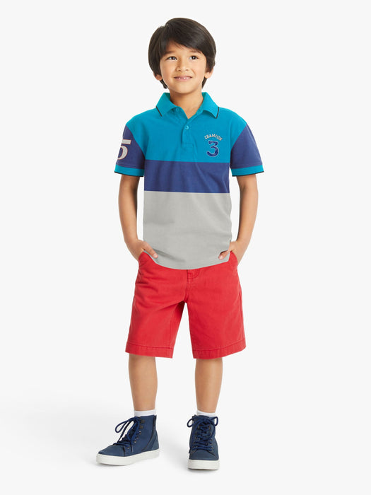 Champion Single Jersey Polo Shirt For Kids-Cyan & Blue with Slate Grey Panels-BE14411