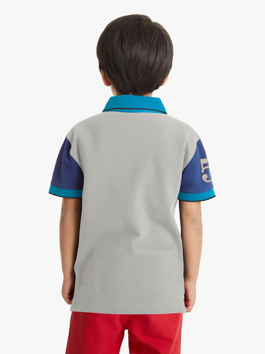 Champion Single Jersey Polo Shirt For Kids-Cyan & Blue with Slate Grey Panels-BE14411