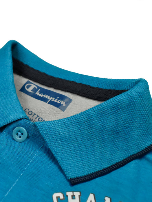 Champion Single Jersey Polo Shirt For Kids-Cyan & Blue with Slate Grey Panels-BE14411