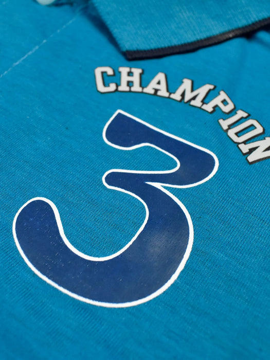 Champion Single Jersey Polo Shirt For Kids-Cyan & Blue with Slate Grey Panels-BE14411