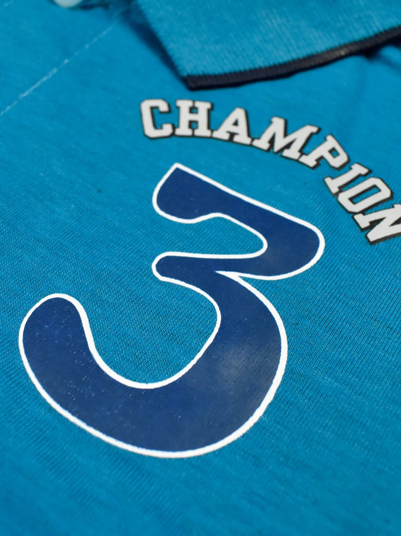 Champion Single Jersey Polo Shirt For Kids-Grey with Dark Blue & Sky Blue-RT2411