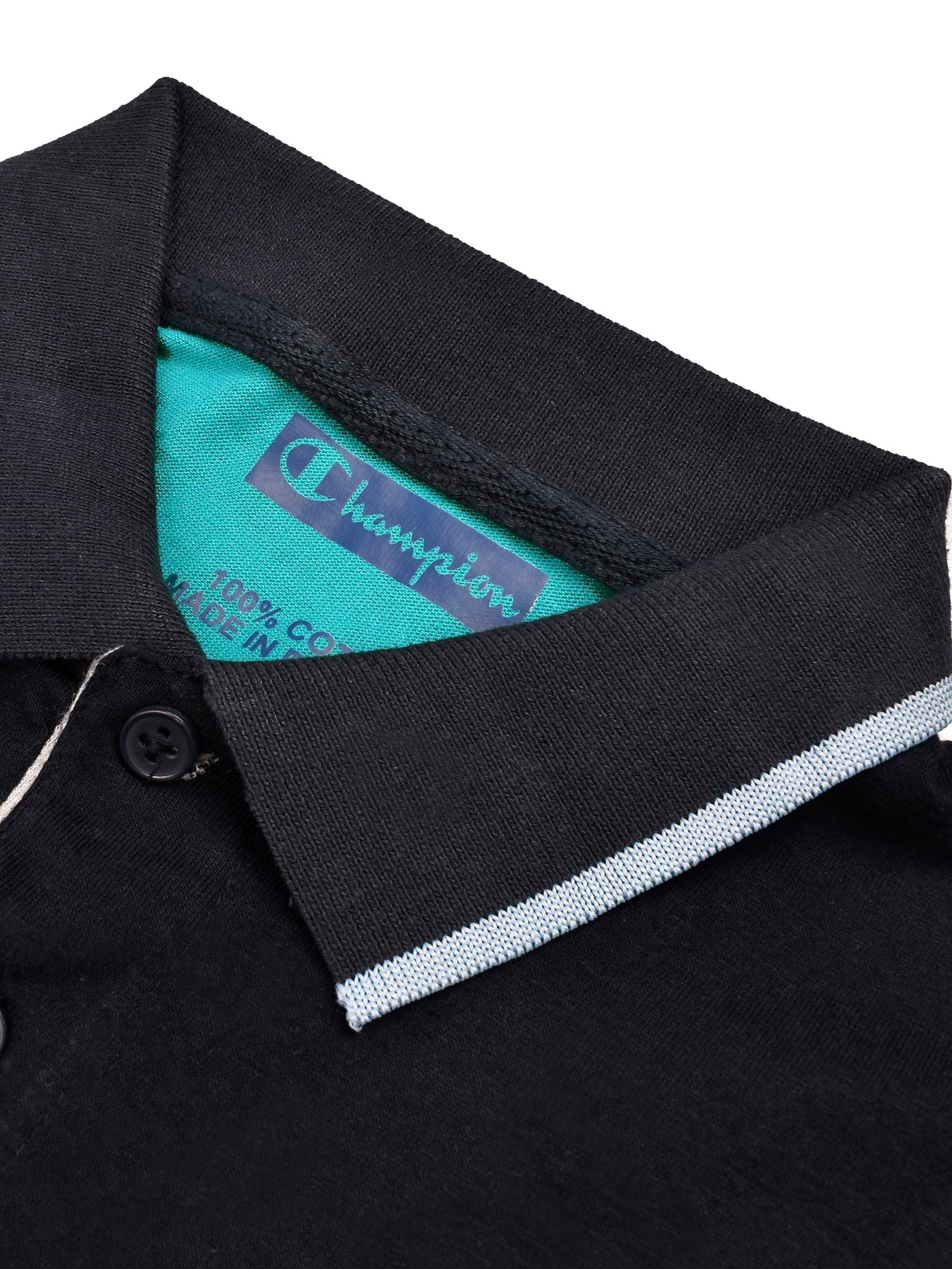Champion Single Jersey Polo Shirt For Kids-Cyan Green with Grey Melange & Navy Panels-BE14478