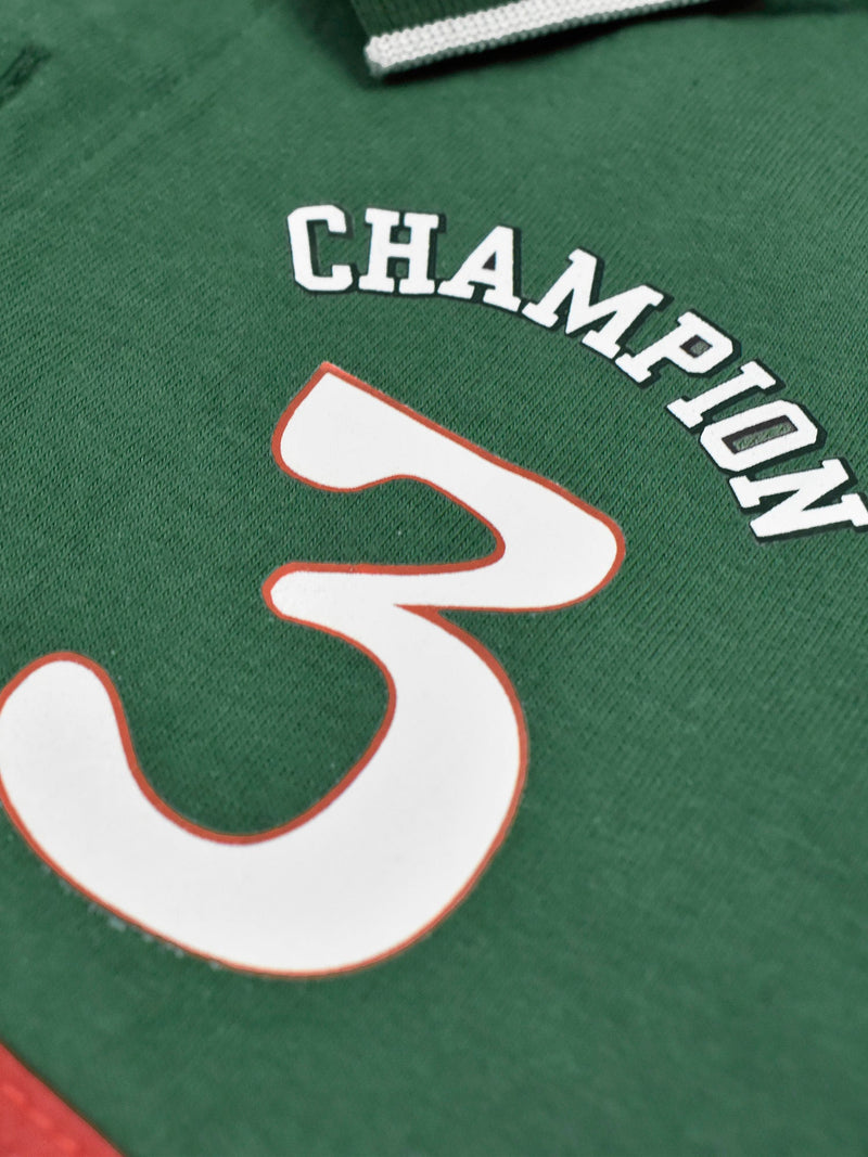 Champion Single Jersey Polo Shirt For Kids-Dark Green with Red & Grey Melange Panels-BE14433