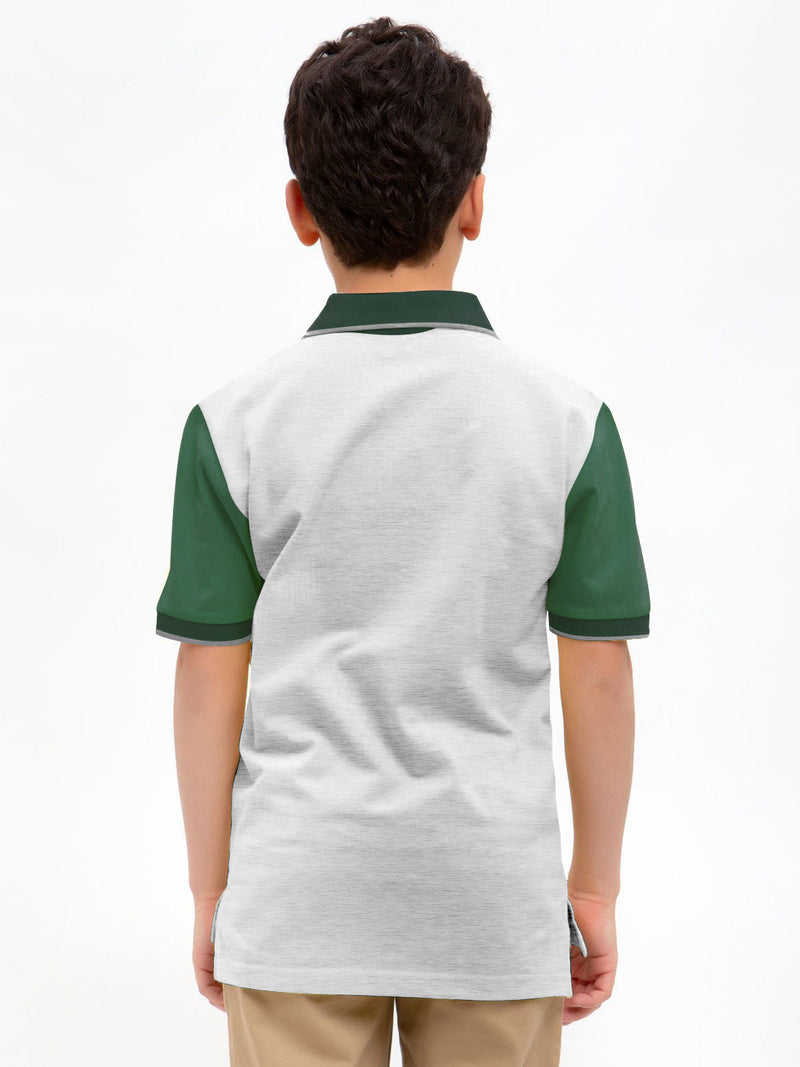 Champion Single Jersey Polo Shirt For Kids-Dark Green with Red & Grey Melange Panels-BE14433