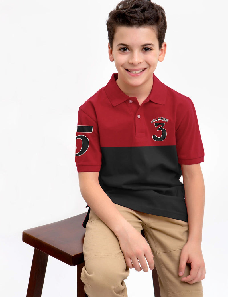 Champion Single Jersey Polo Shirt For Kids-Dark Red with Black Panels-BE14416