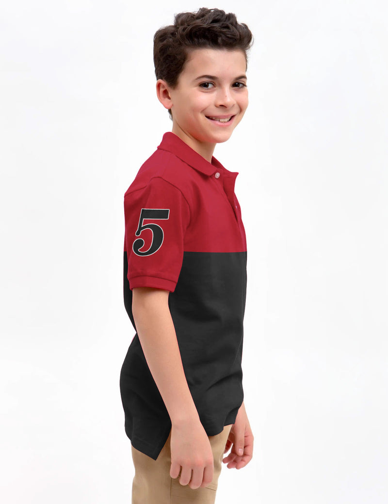 Champion Single Jersey Polo Shirt For Kids-Dark Red with Black Panels-BE14416