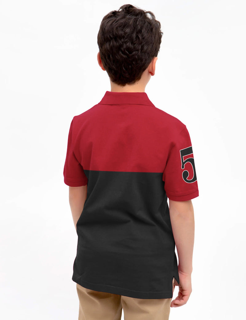 Champion Single Jersey Polo Shirt For Kids-Dark Red with Black Panels-BE14416