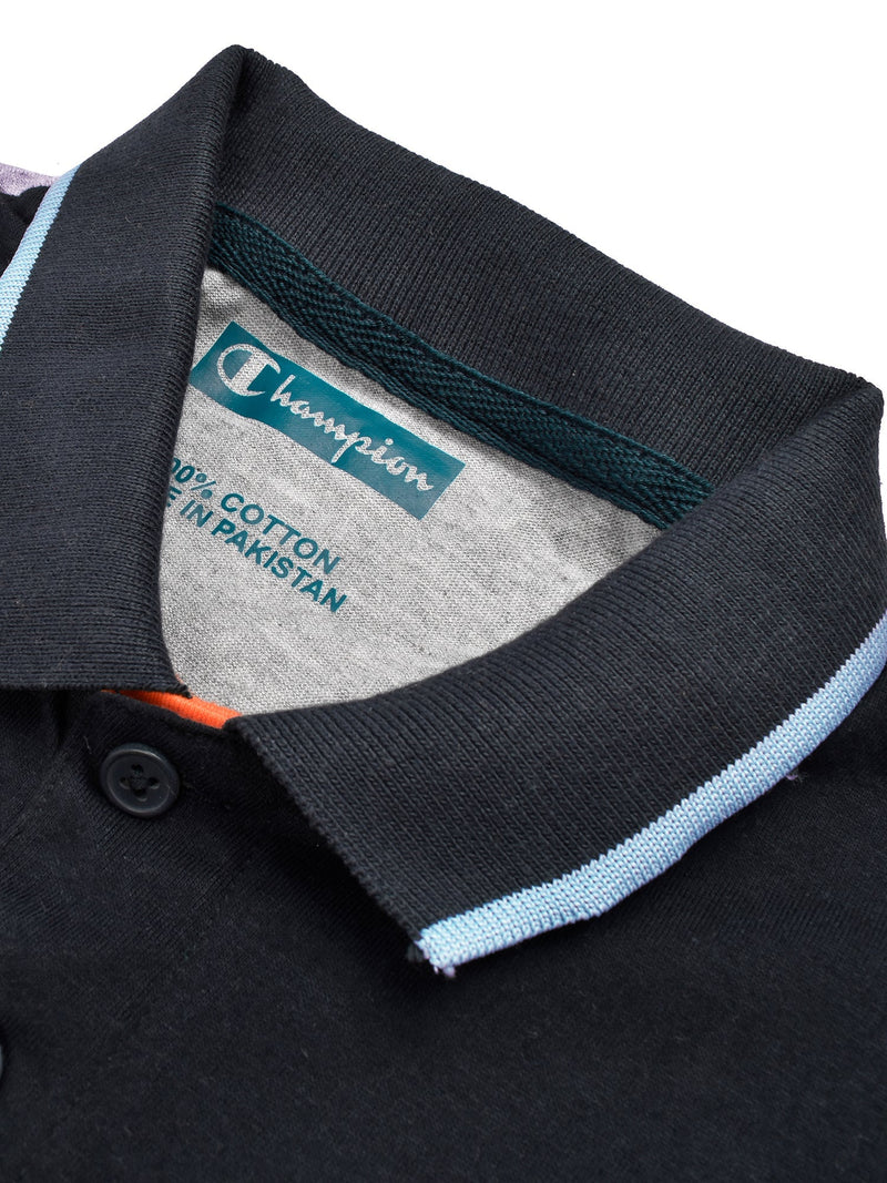 Champion Single Jersey Polo Shirt For Kids-Grey Melange with Yellow & Navy Panels-RT2424