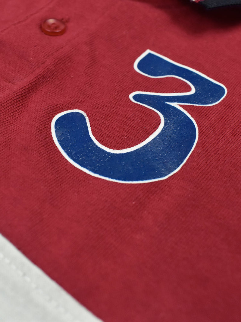 Champion Single Jersey Polo Shirt For Kids-Red & White with Navy Melange Panels-BE14409