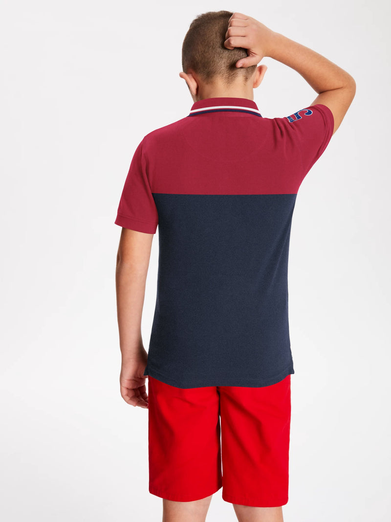 Champion Single Jersey Polo Shirt For Kids-Red & White with Navy Melange Panels-BE14409
