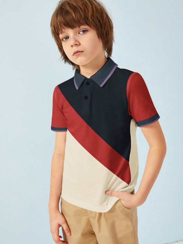 Champion Single Jersey Polo Shirt For Kids-Skin with Red & Navy Panels-BE14600