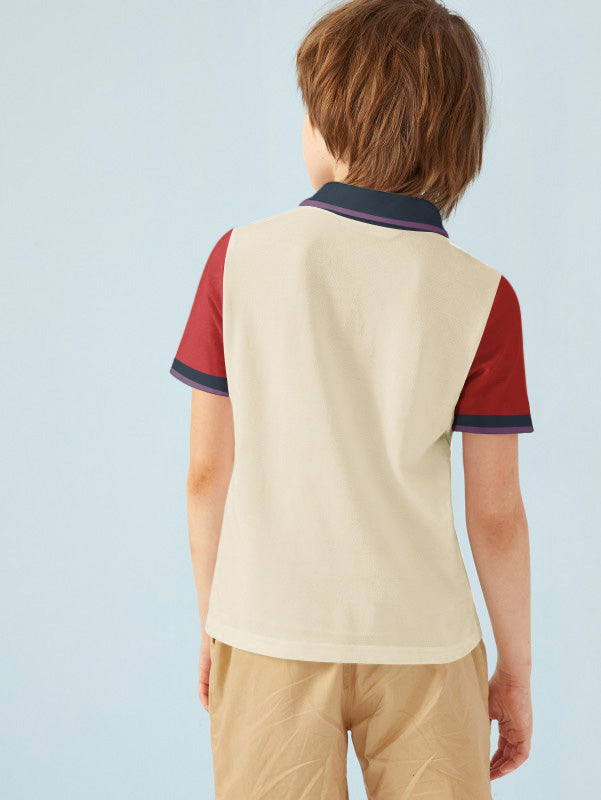 Champion Single Jersey Polo Shirt For Kids-Skin with Red & Navy Panels-BE14600