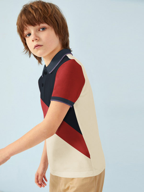 Champion Single Jersey Polo Shirt For Kids-Skin with Red & Navy Panels-BE14600