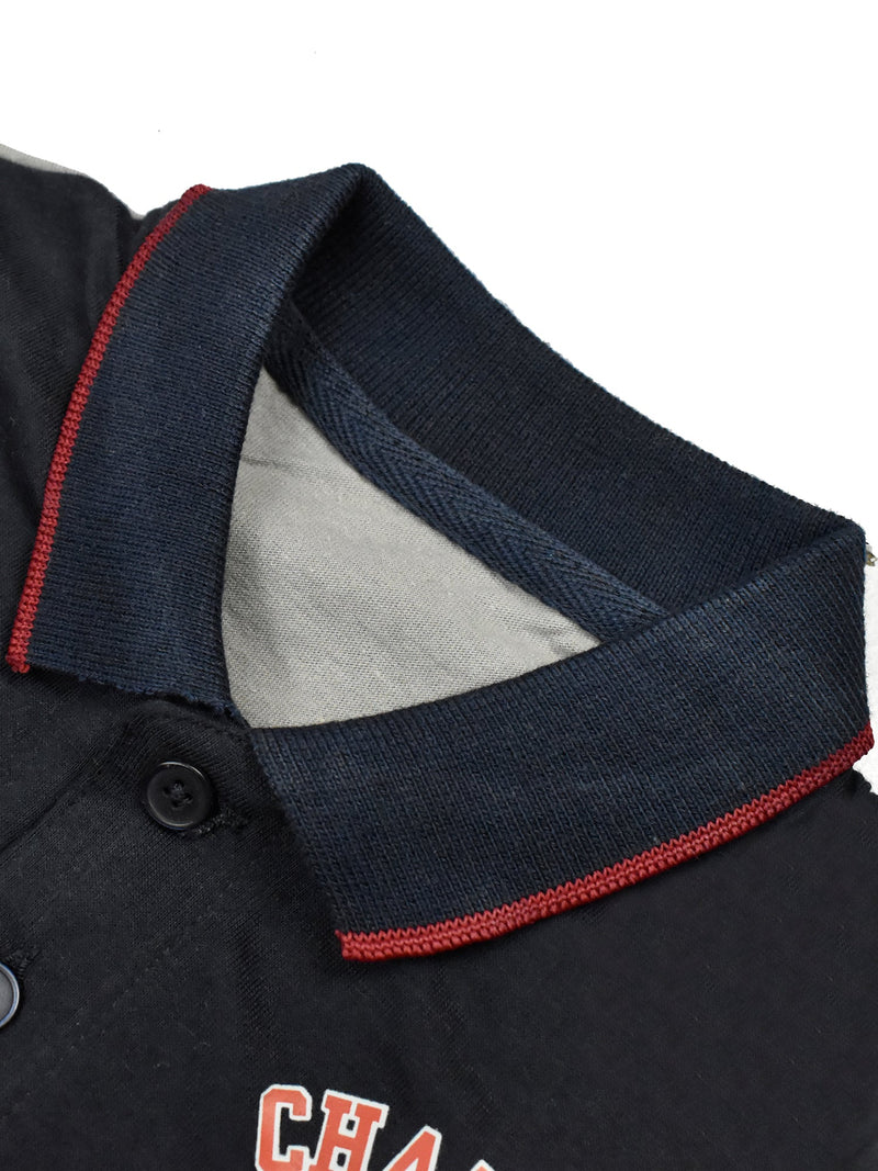 Champion Single Jersey Polo Shirt For Kids-Slate Grey & Red with Navy Panels-BE14412