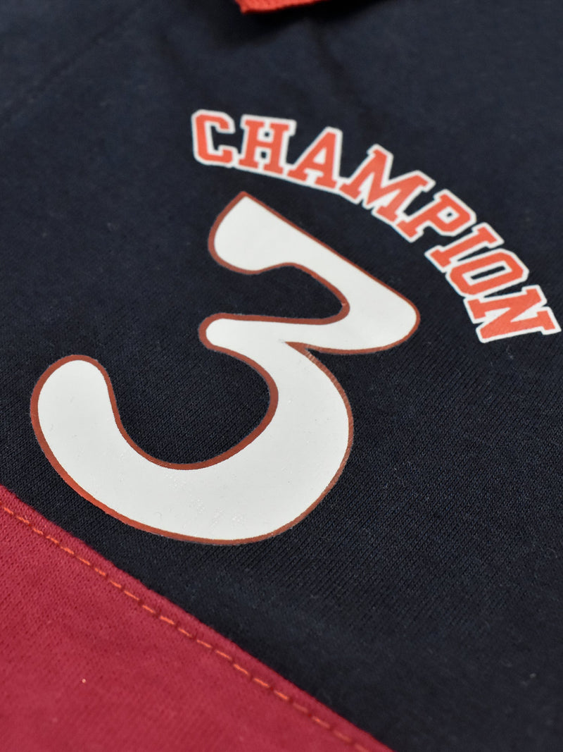 Champion Single Jersey Polo Shirt For Kids-Slate Grey & Red with Navy Panels-BE14412