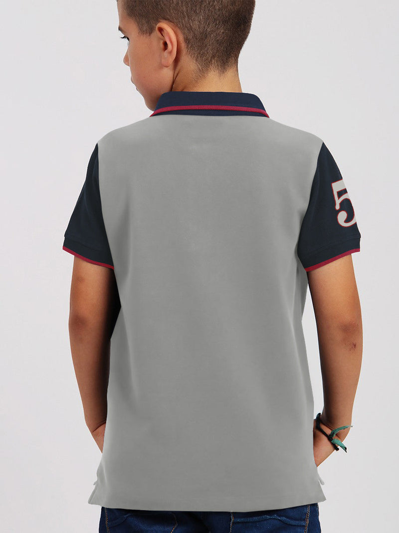 Champion Single Jersey Polo Shirt For Kids-Slate Grey & Red with Navy Panels-BE14412