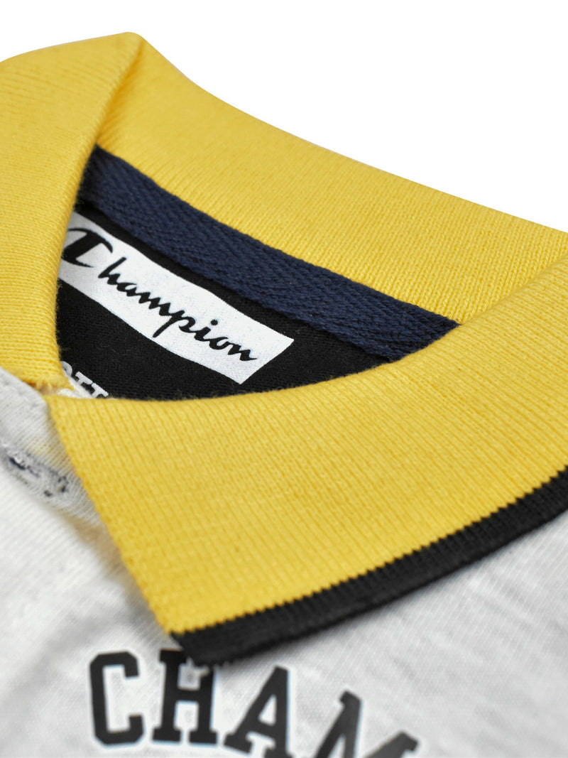 Champion Single Jersey Polo Shirt For Kids-Smoke White with Yellow & Black Panels-BE14434