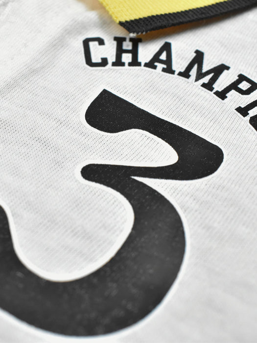 Champion Single Jersey Polo Shirt For Kids-Smoke White with Yellow & Black Panels-BE14434