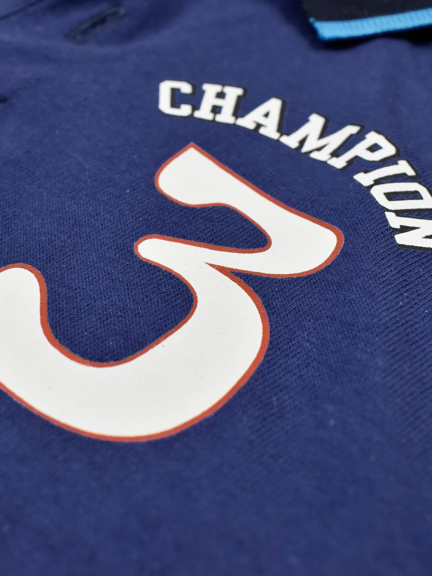 Champion Single Jersey Polo Shirt For Kids-White with Blue & Navy Panels-RT2409