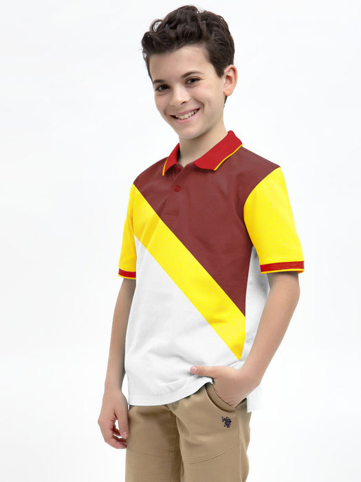 Champion Single Jersey Polo Shirt For Kids-Peach with Yellow & Red-RT2412