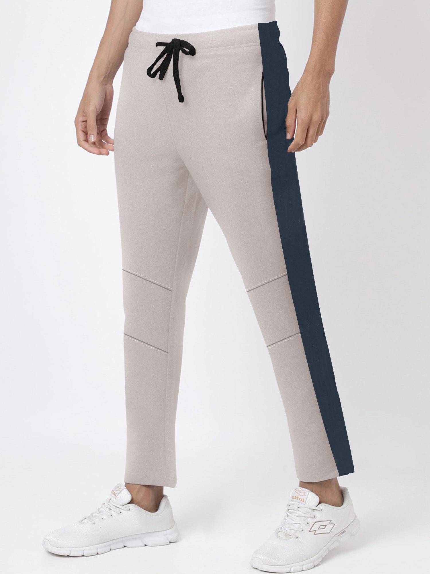 Summer Single Jersey Slim Fit Trouser For Men-Light Tea Pink With Navy Stripe-RT2098