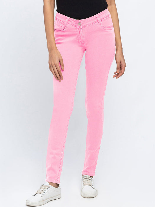 Charlis Togle Slim Fit Cotton Denim For Ladies-Light Pink-CSD07