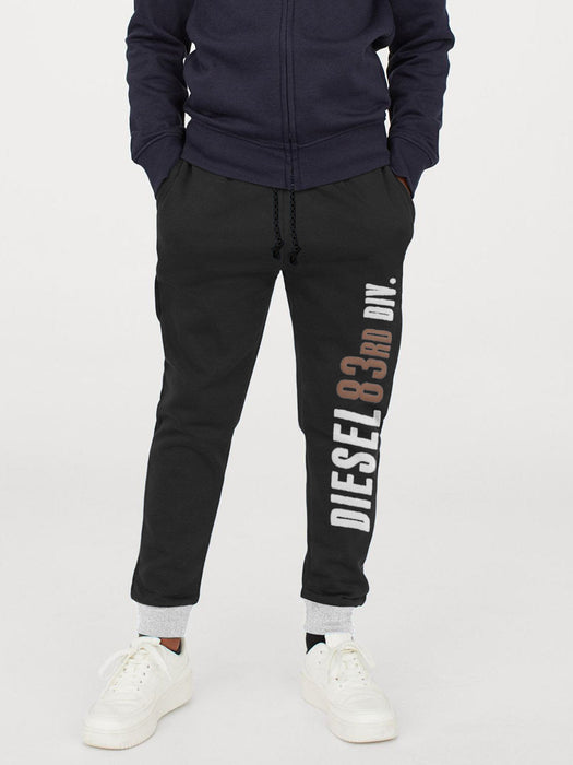 Diesel Terry Fleece Slim Fit Jogger Trouser For Kids-Black & Grey-RT2169