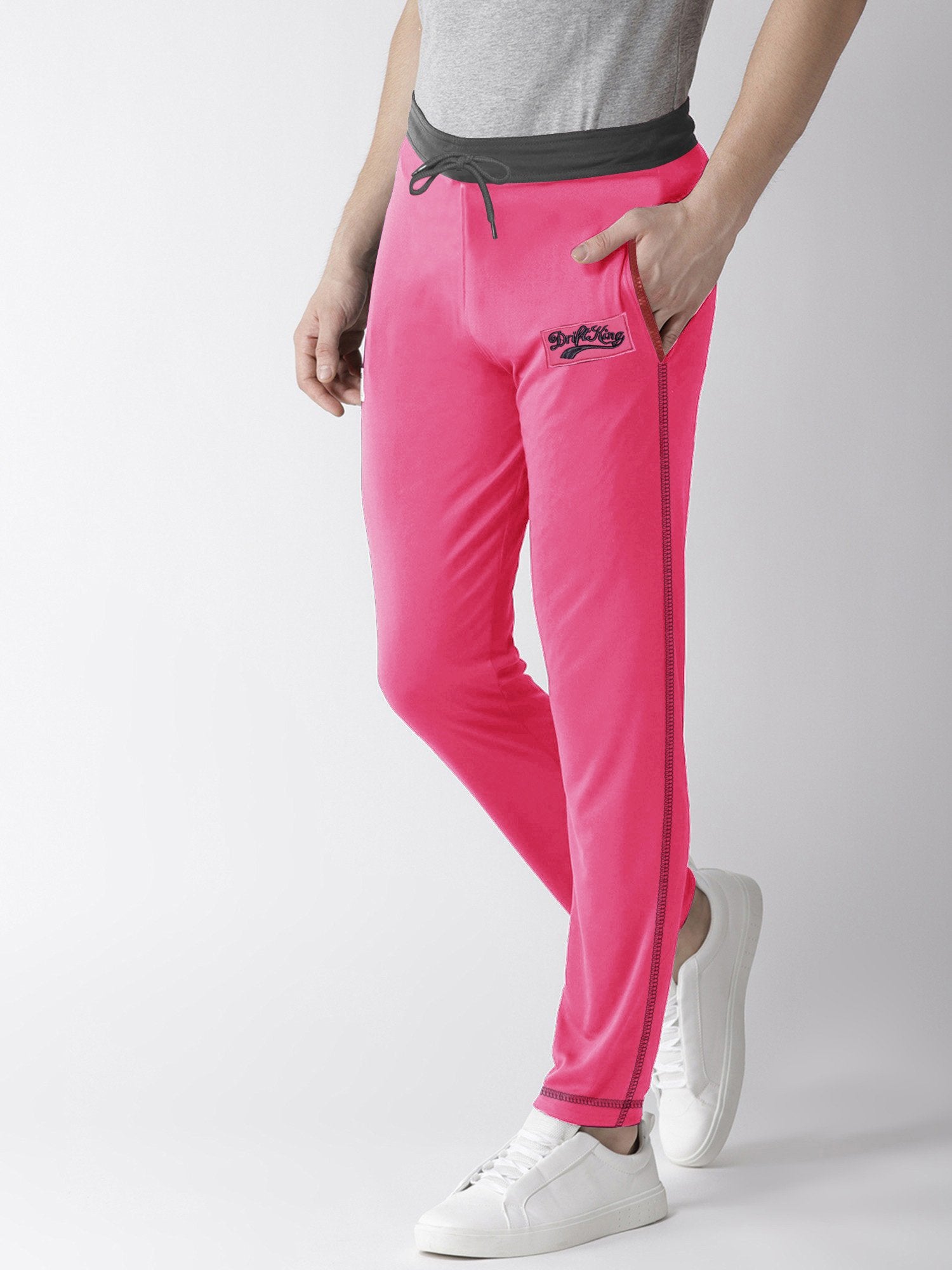 Drift King Regular Fit Zipper Fleece Jogger Trouser For Men-Pink-AN3283