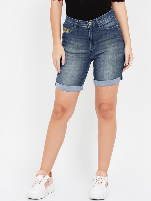 Ecko Red Denim Short For Ladies-Navy Faded-F276