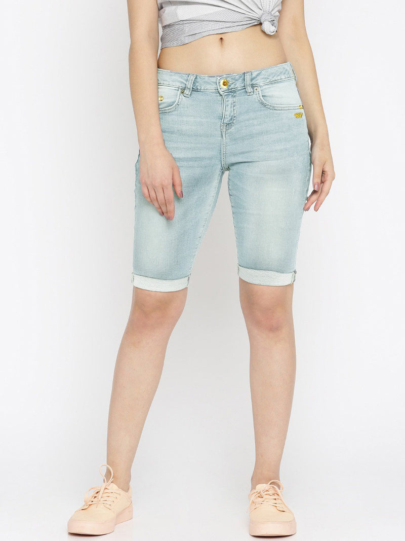 Ecko Red Denim Short For Ladies-Sky Blue-F296