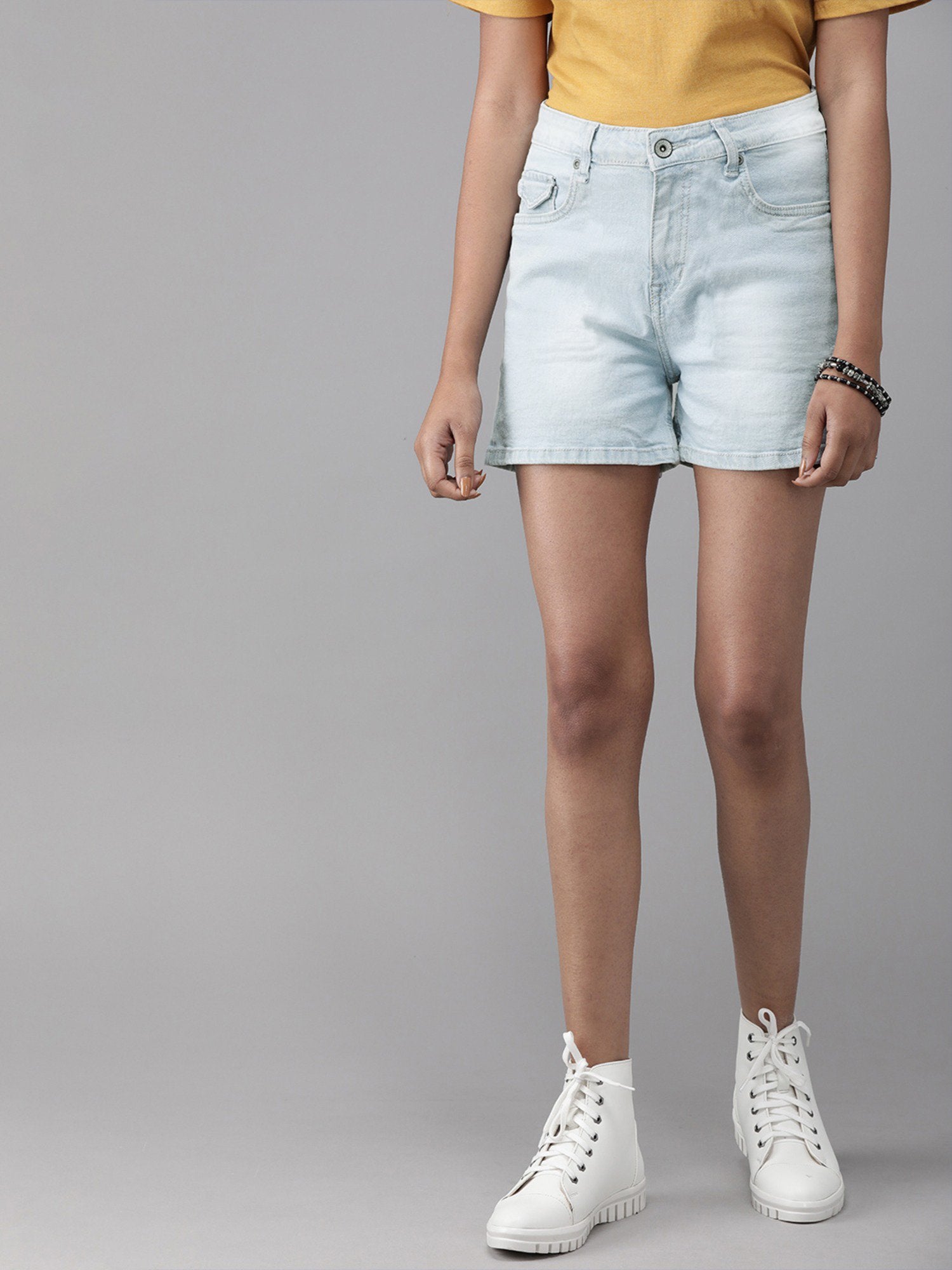 Camaieu Denim Short For Ladies-Light Blue Faded-CSD118