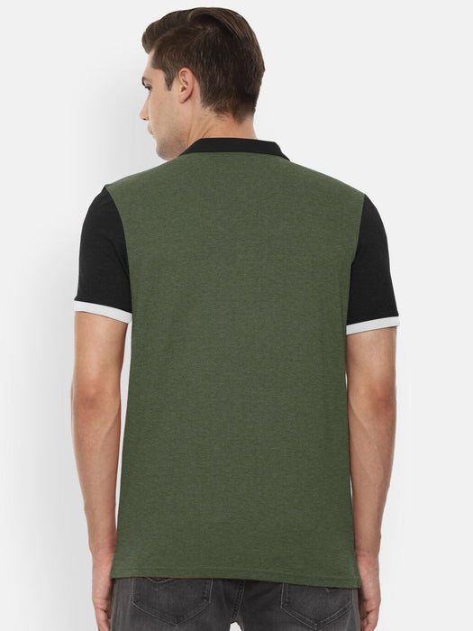 Summer Polo Shirt For Men-Green Melange & Black-RT20