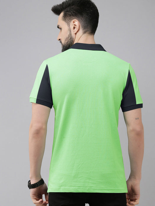 Summer Polo Shirt For Men-Lime Green & Dark Navy-RT16