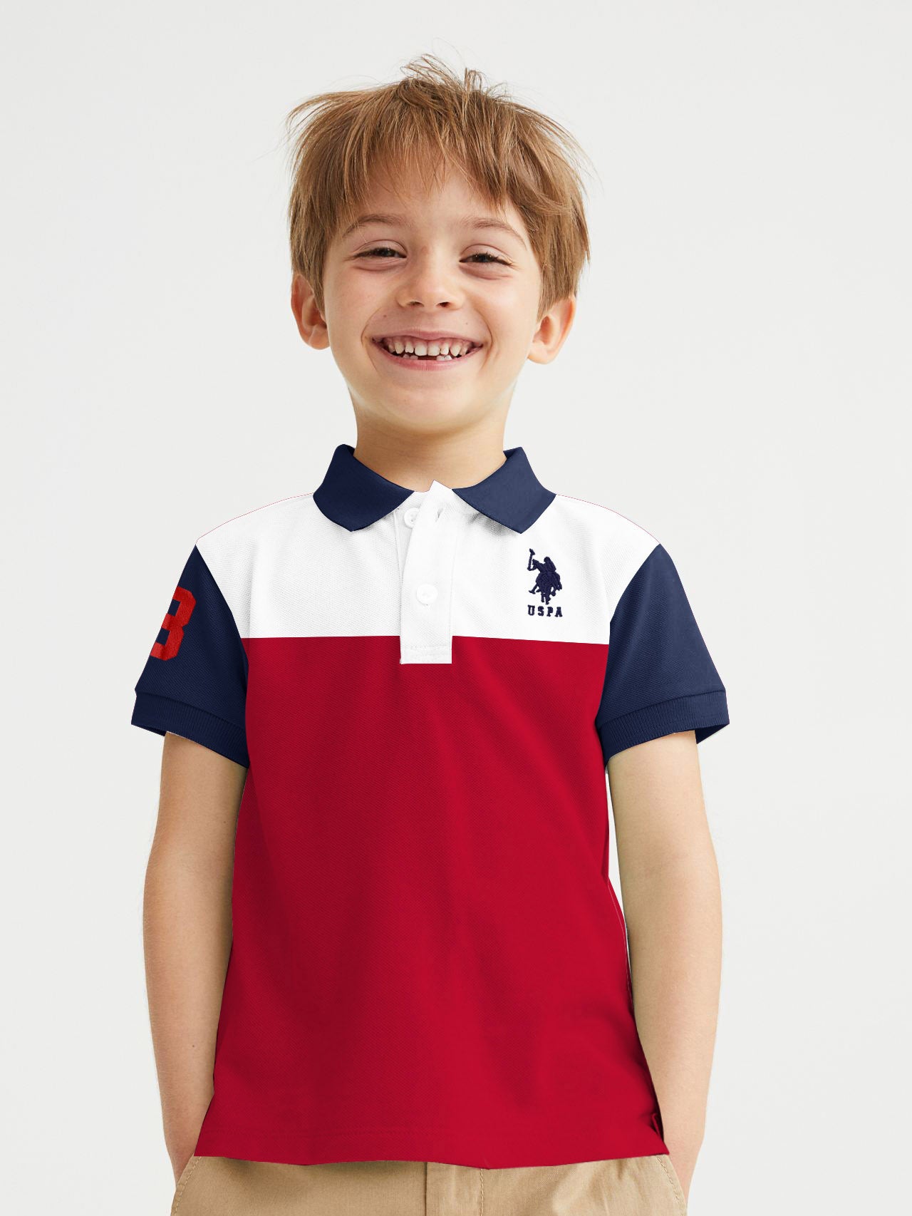 USPA Half Sleeve P.Q Polo Shirt For Kids-White & Red-RT1960