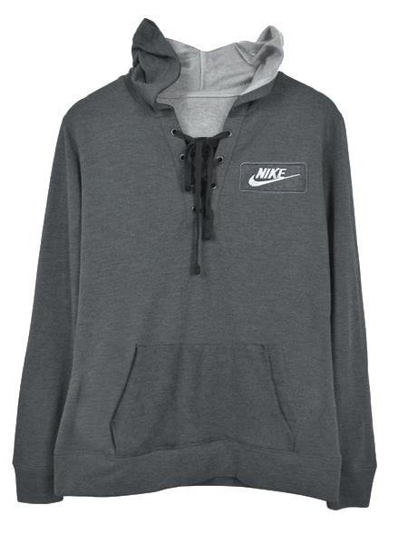 NK Terry Fleece Lace Up Hoodie For Ladies-Charcoal Melange-BE10458