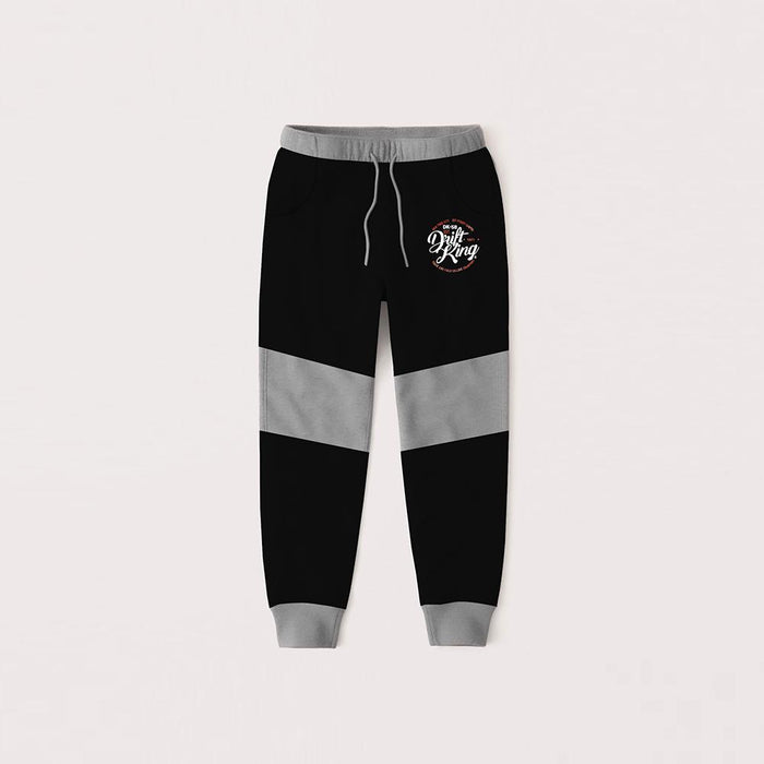 Drift King Slim Fit Terry Fleece Jogger Trouser For Kids-Black & Grey-NA12478
