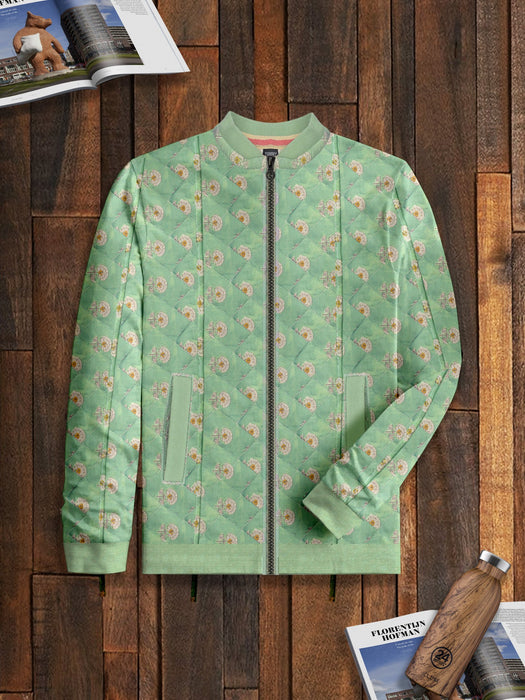 TH Quilted Zipper Baseball Jacket For Kids-Allover Green Print-BE15226