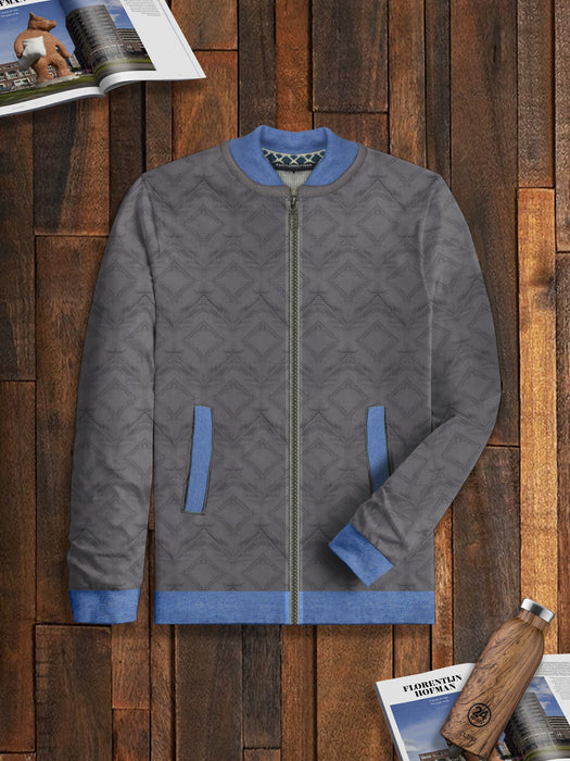 TH Quilted Zipper Baseball Jacket For Kids-Slate Grey & Blue-BE15244