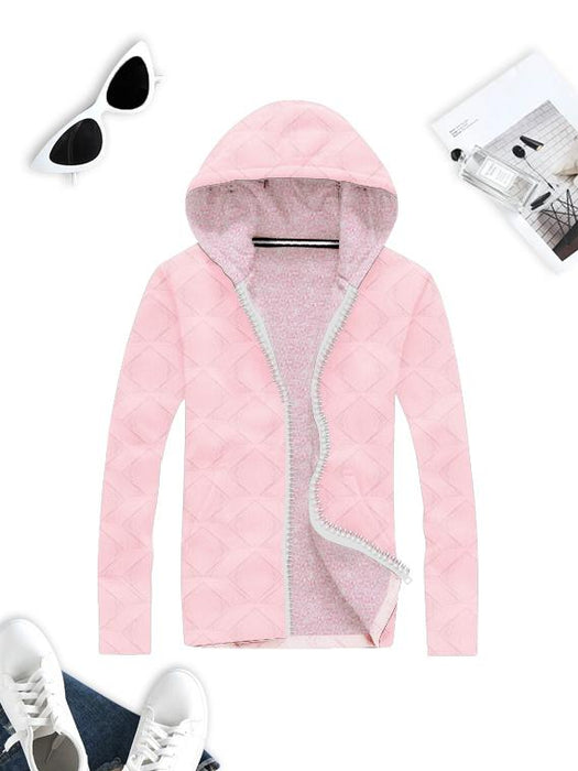 Mango Quilted Inner Fur Zipper Hoodie For Kids-Light Pink-BE15485