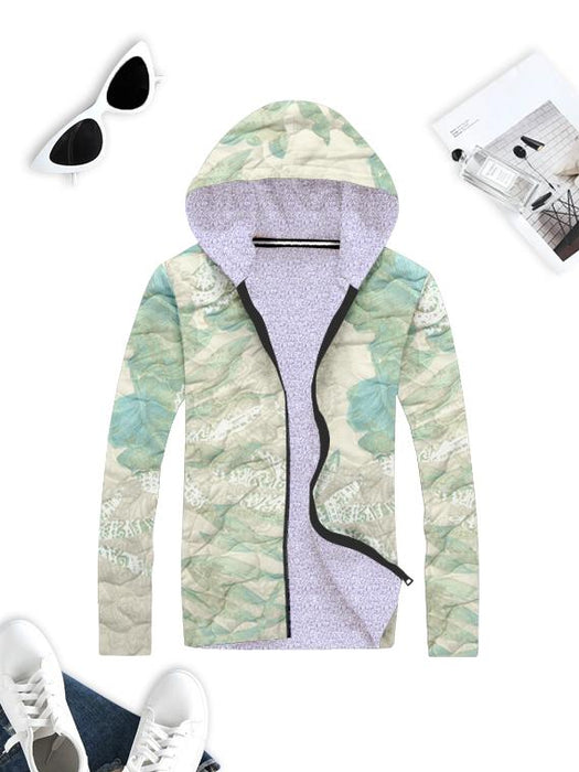 Mango Quilted Inner Fur Zipper Hoodie For Kids-Allover Floral Print-BE15475