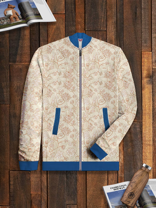 TH Quilted Zipper Baseball Jacket For Kids-Allover Print with Cyan-BE15276