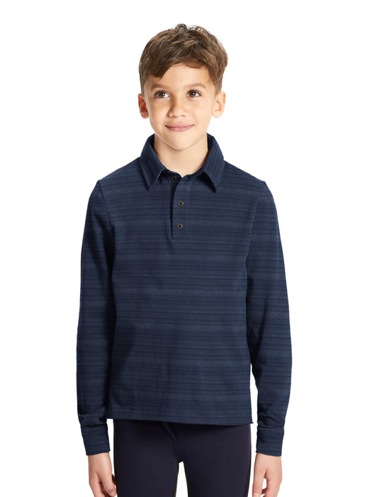 Next Single Jersey Long Sleeve Polo Shirt For Kids-Navy with Stripe-BE16780