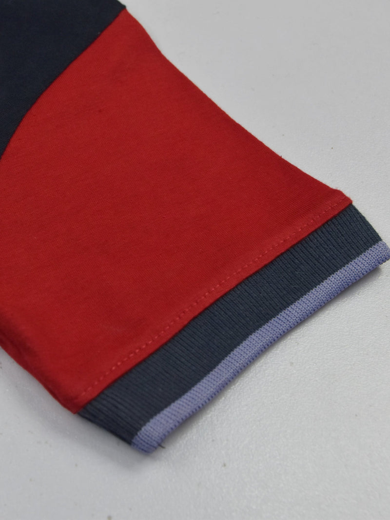 Summer Panel Polo Shirt For Kids-Peach with Red & Navy-RT2408