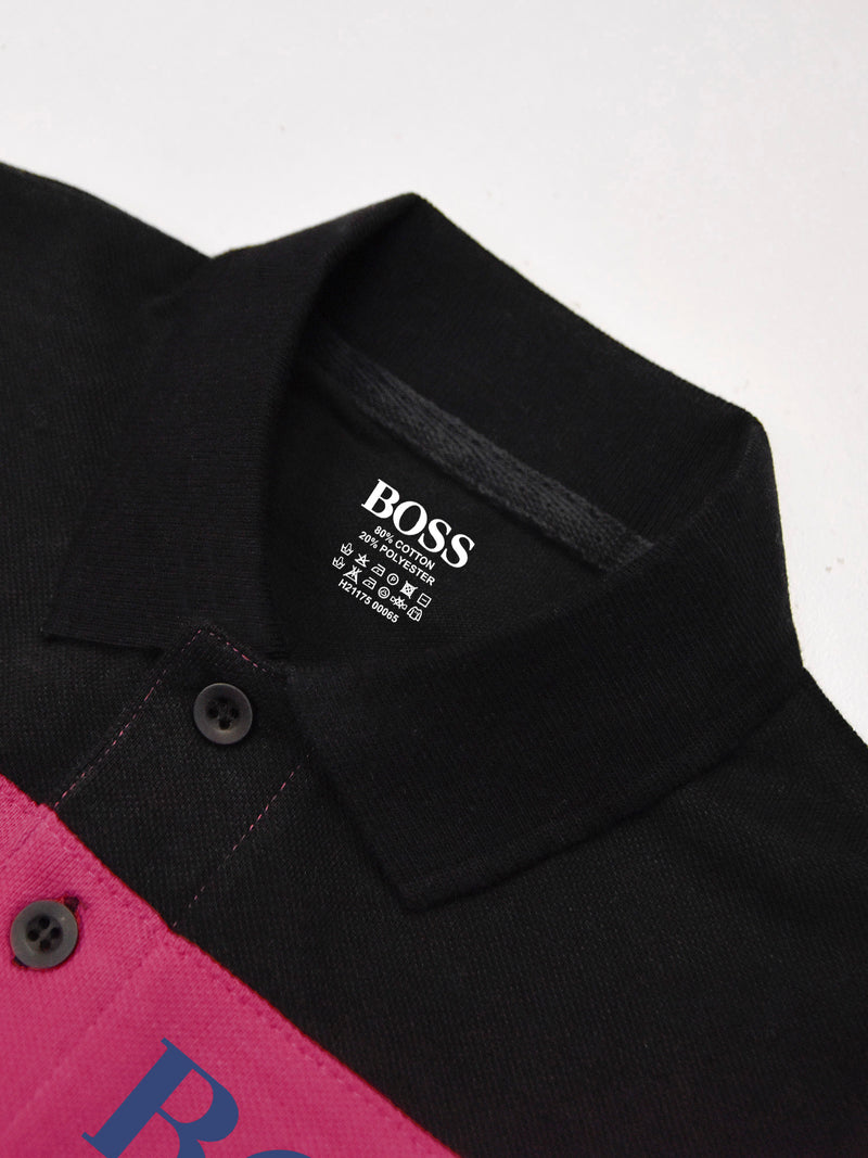 HB Summer P.Q Polo Shirt For Kids-Black with Dark Pink-RT269