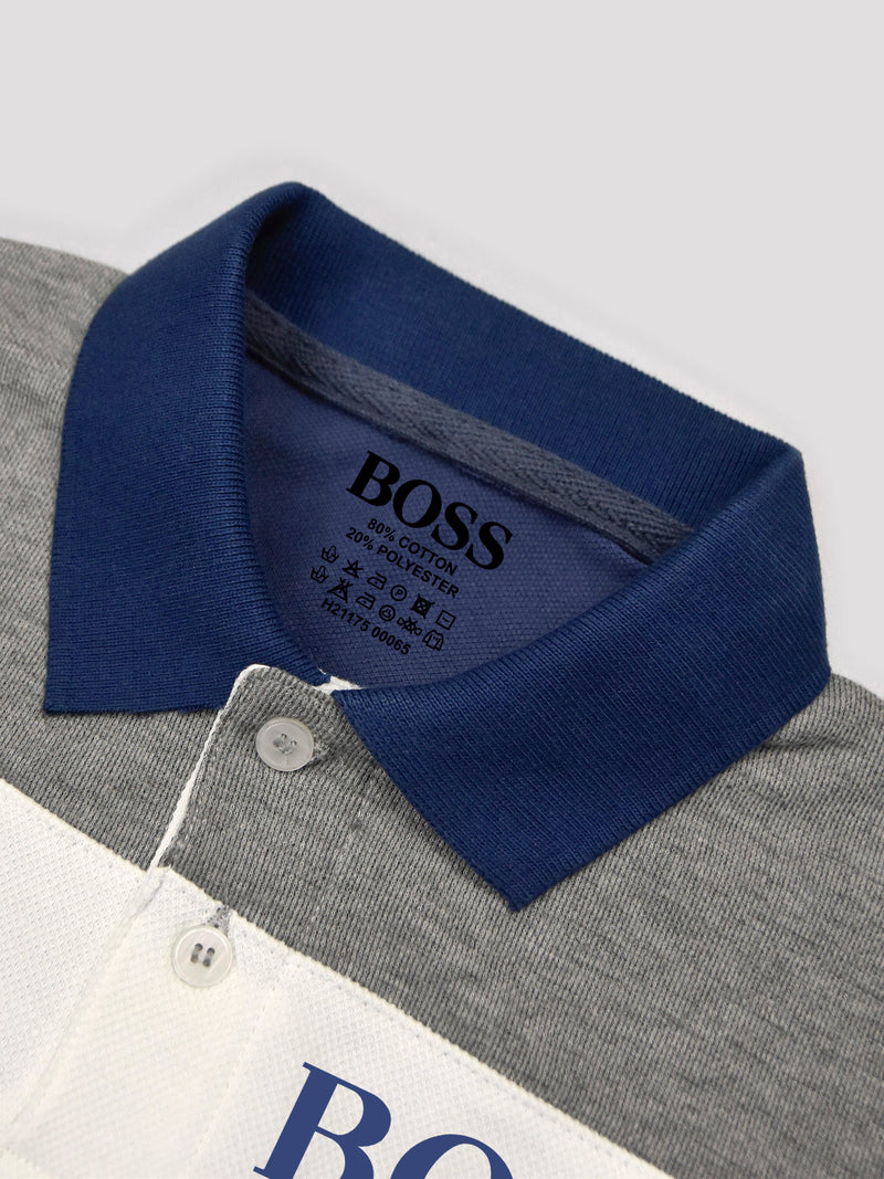 HB Summer P.Q Polo Shirt For Kids-Navy With White & Grey-RT278