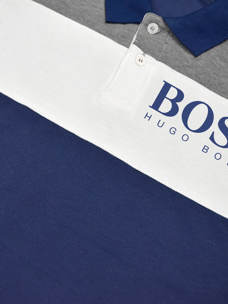 HB Summer P.Q Polo Shirt For Kids-Navy With White & Grey-RT278