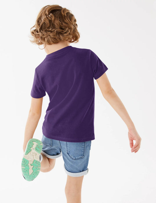 Summer Single Jersey Crew Neck Tee Shirt For Kids-Purple With Print-RT765