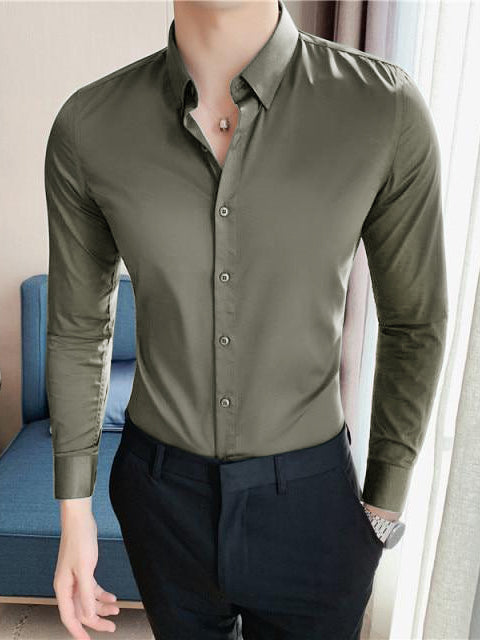 Oxen Nexoluce Super Stretchy Slim Fit Lycra Casual Shirt For Men-Light Olive-RT1705