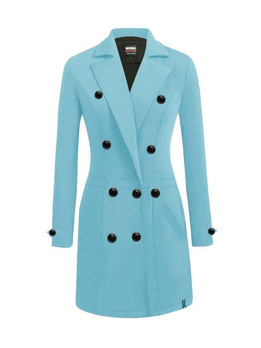 McKenzie Fleece Stylish Long Trench Coat For Ladies-Light Sky Blue-SP5481